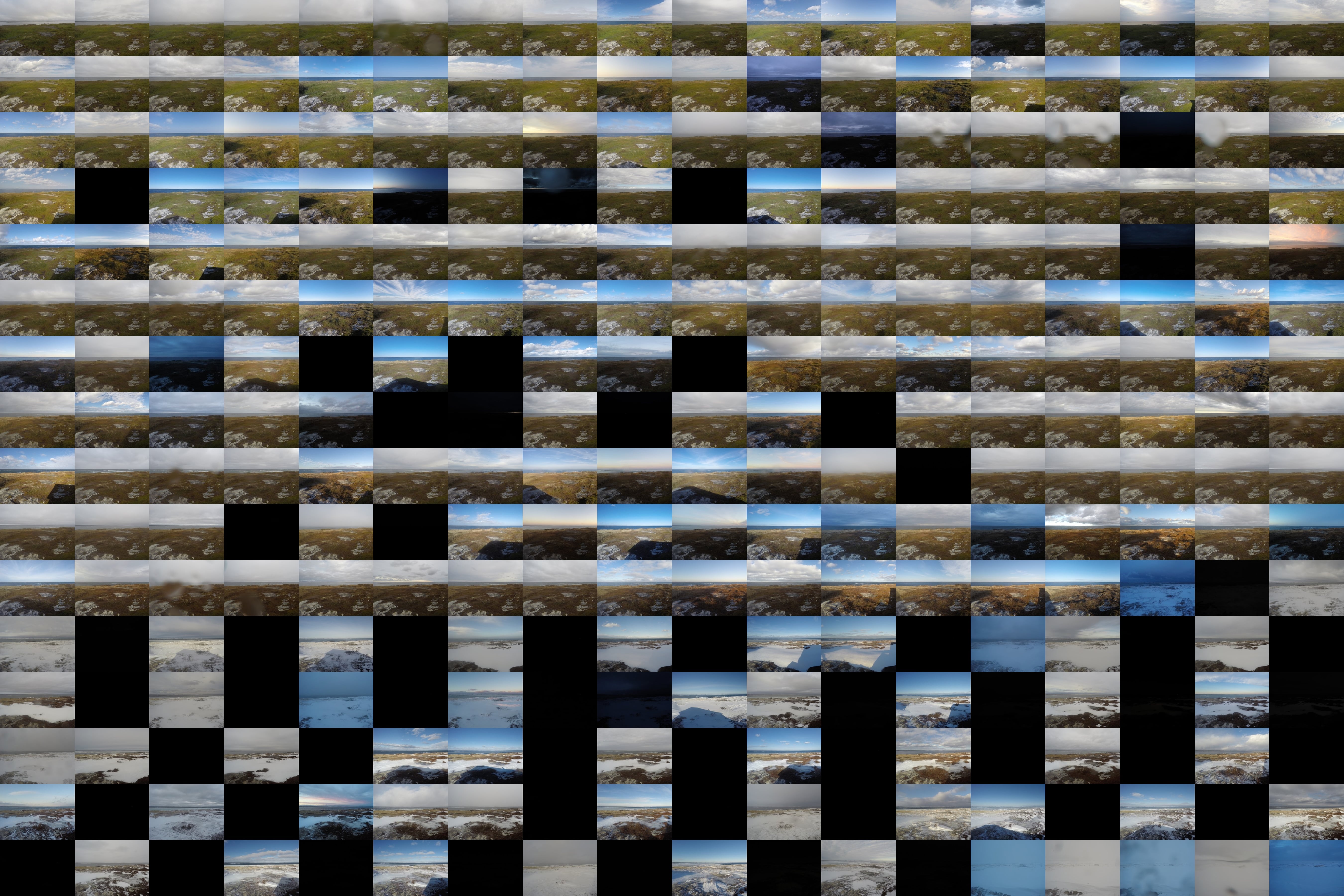 Contact sheet of 288 Cloudberry frames sampled across the archive