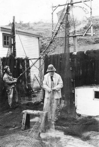 Fig. 33. Anderson, Gustav. “Fishermen Mending Nets.” The Rooms Archive, VA 14–136, Newfoundland Tourist Development Board Photograph Collection, ca. 1939.