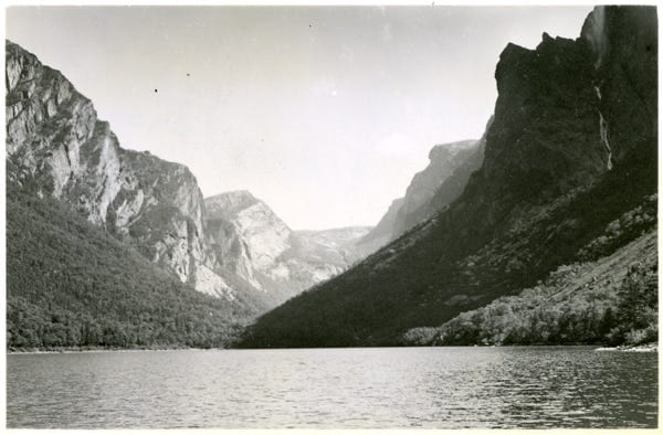 Fig. 7. Wulff, Lee. “Mountains over Western Brook Pond” The Rooms Archives, VA 15d-19.3, Newfoundland Tourist Development Board Photograph Collection, ca. 1940.